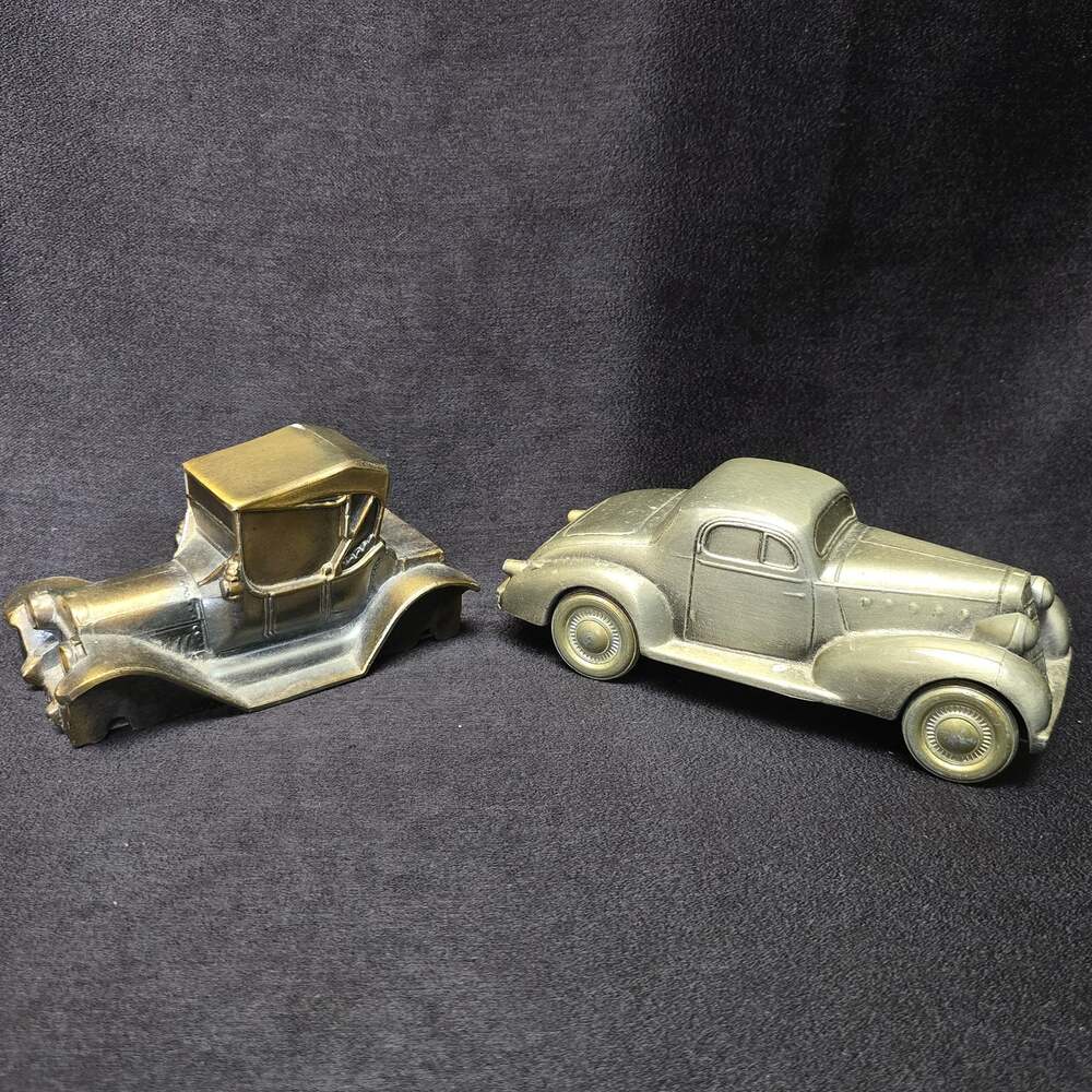 Vintage Diecast Brass Banthrico & Silver Tone La Salle Antique Car Coin Banks